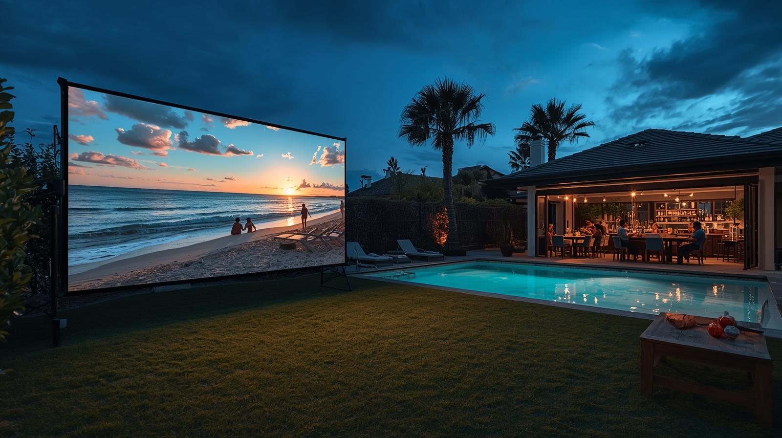 Tela de LED na piscina